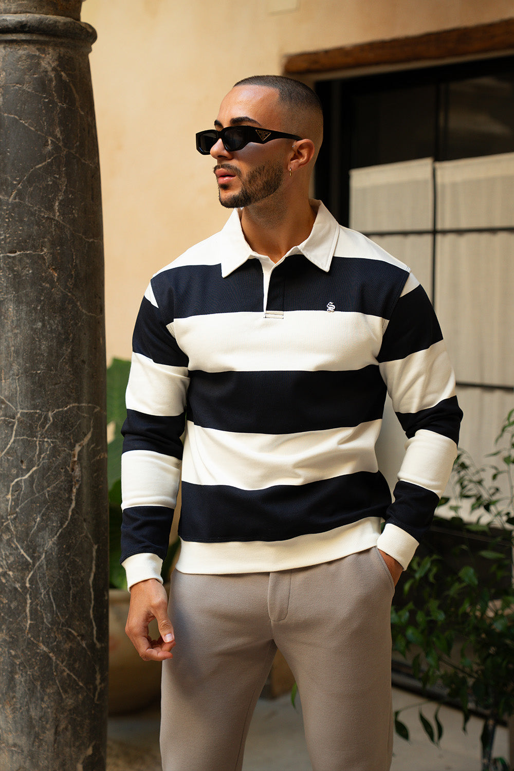 Palazzo Stripe Polo - Navy/White