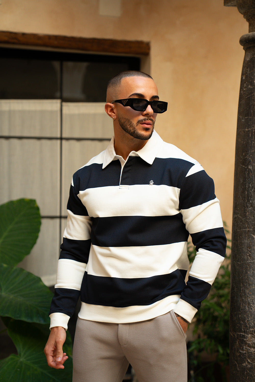 Palazzo Stripe Polo - Navy/White