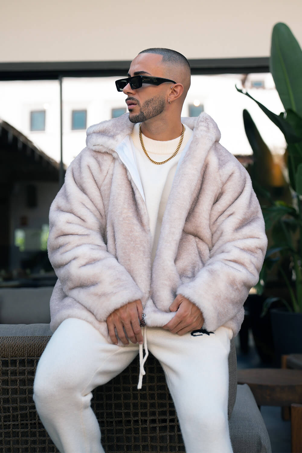 Oslo Fur Jacket - Beige/Off White