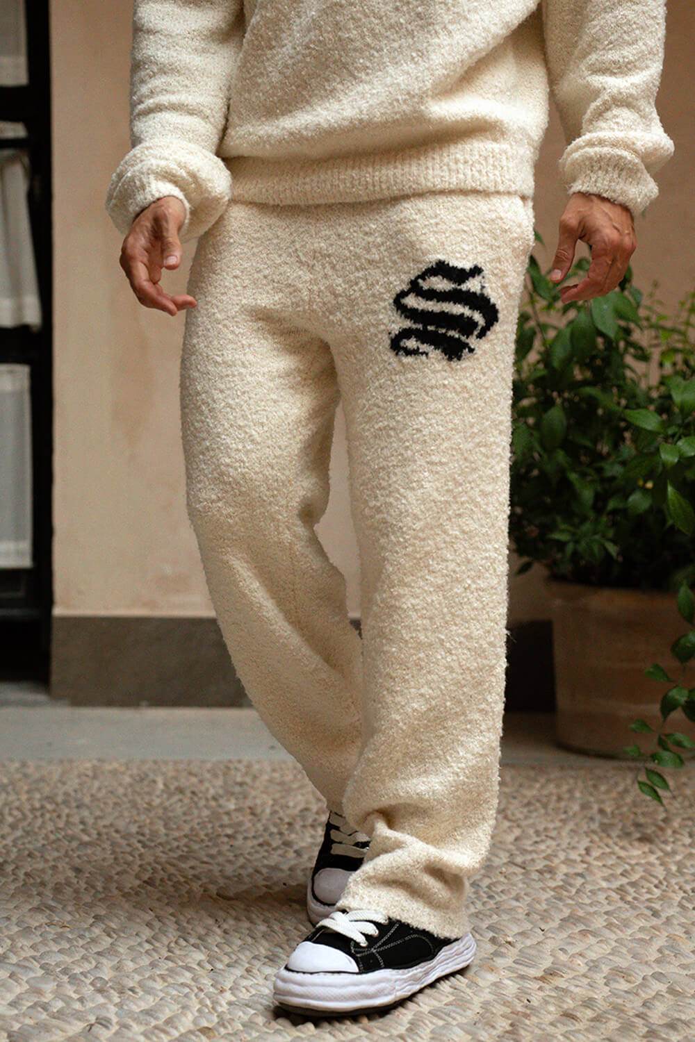 Emblem Knitted Joggers - Off White