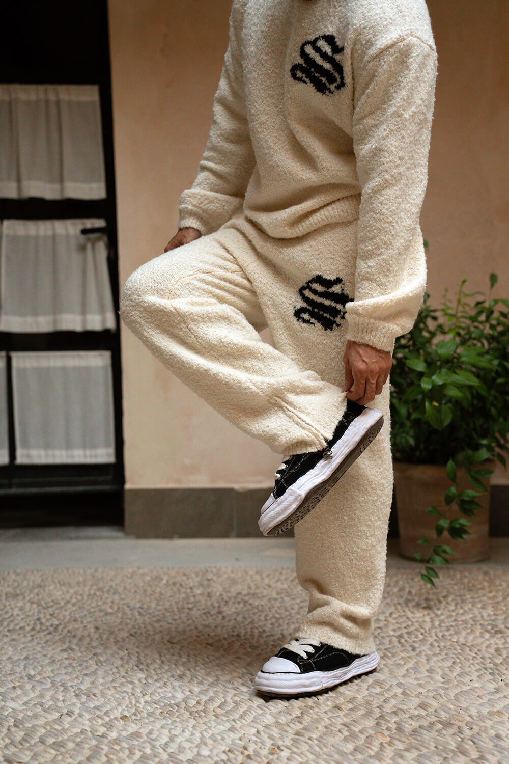 Emblem Knitted Joggers - Off White