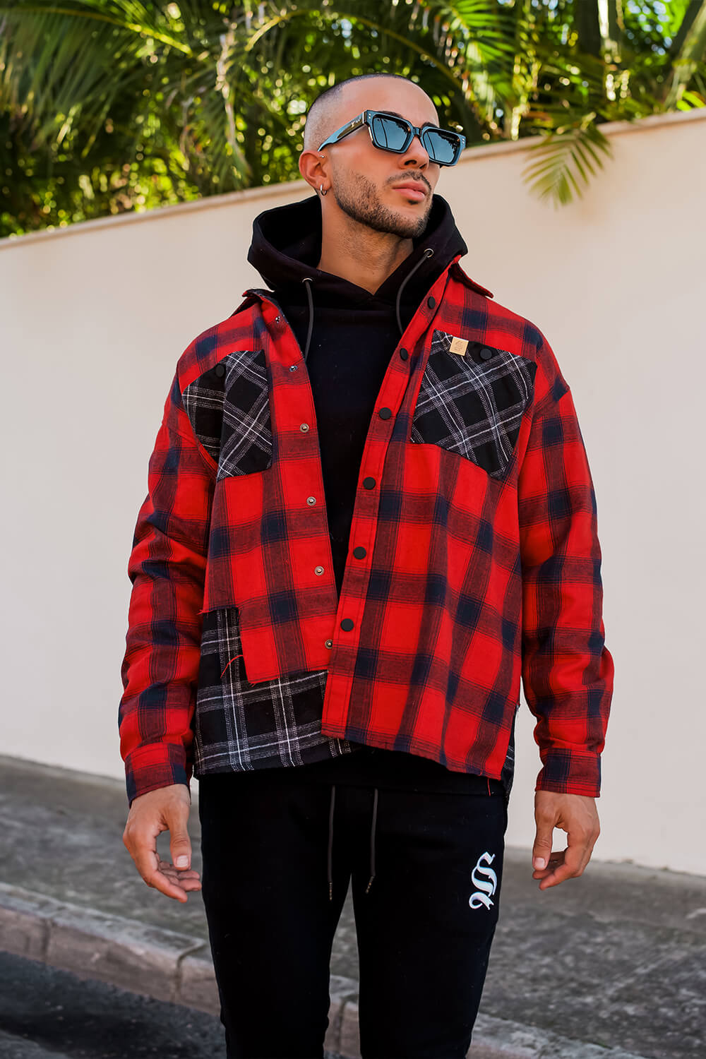 Split Check Flannel Shirt - Red/Black