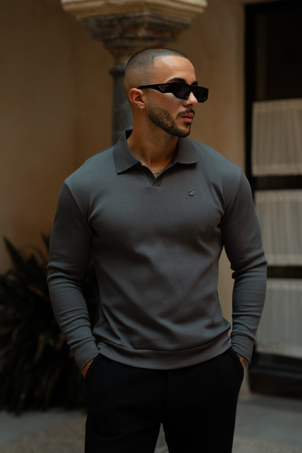 Portofino L/S Ribbed Polo - Slate