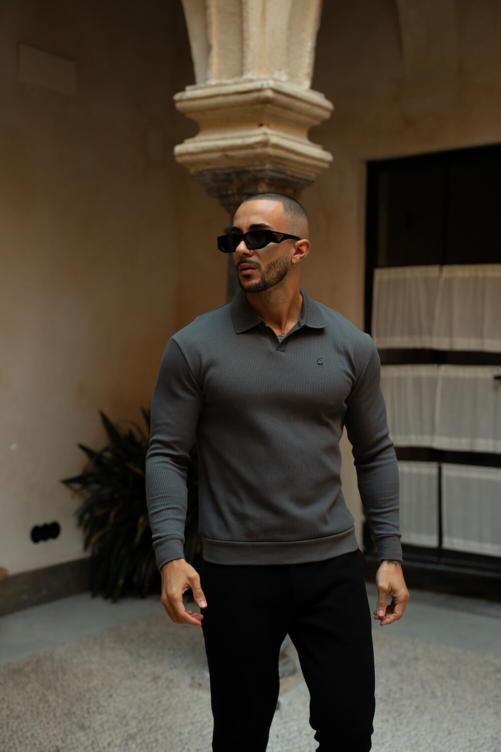 Portofino L/S Ribbed Polo - Slate