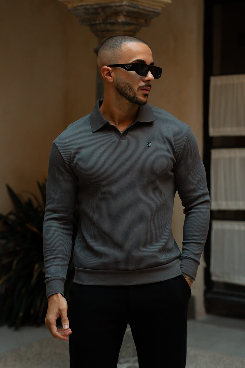 Portofino L/S Ribbed Polo - Slate