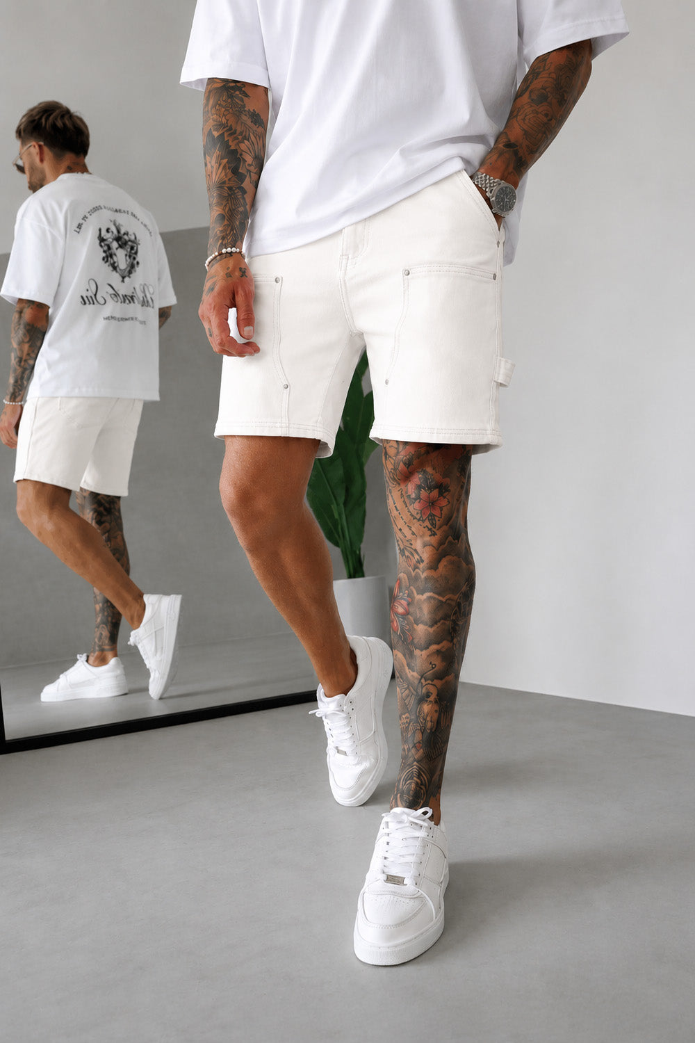 Carpenter Denim Shorts - Vintage White