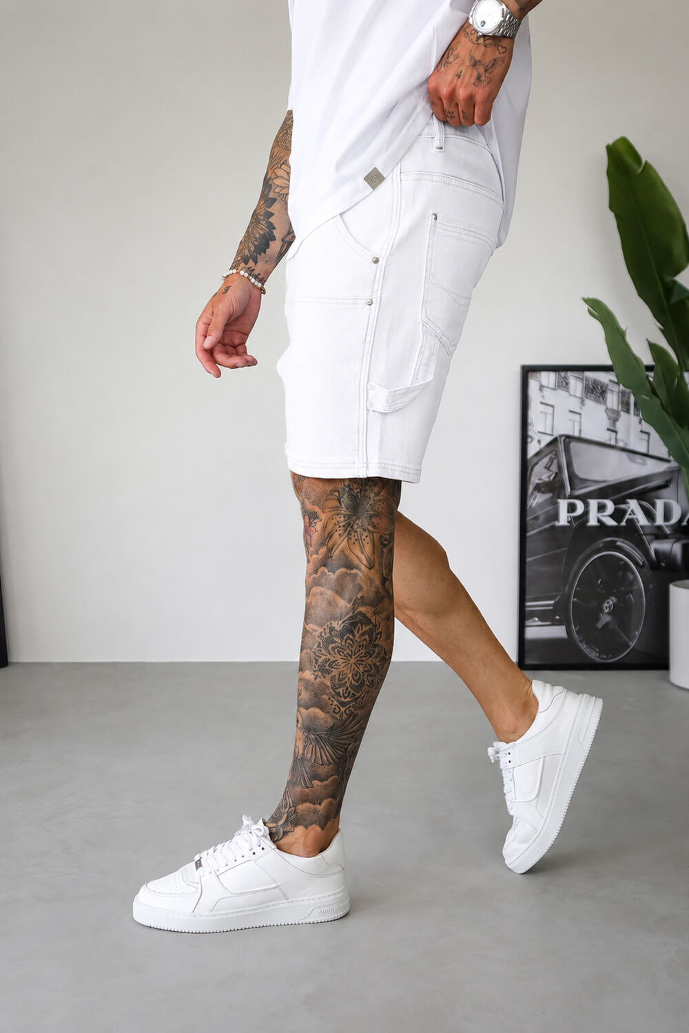 Carpenter Denim Shorts - White