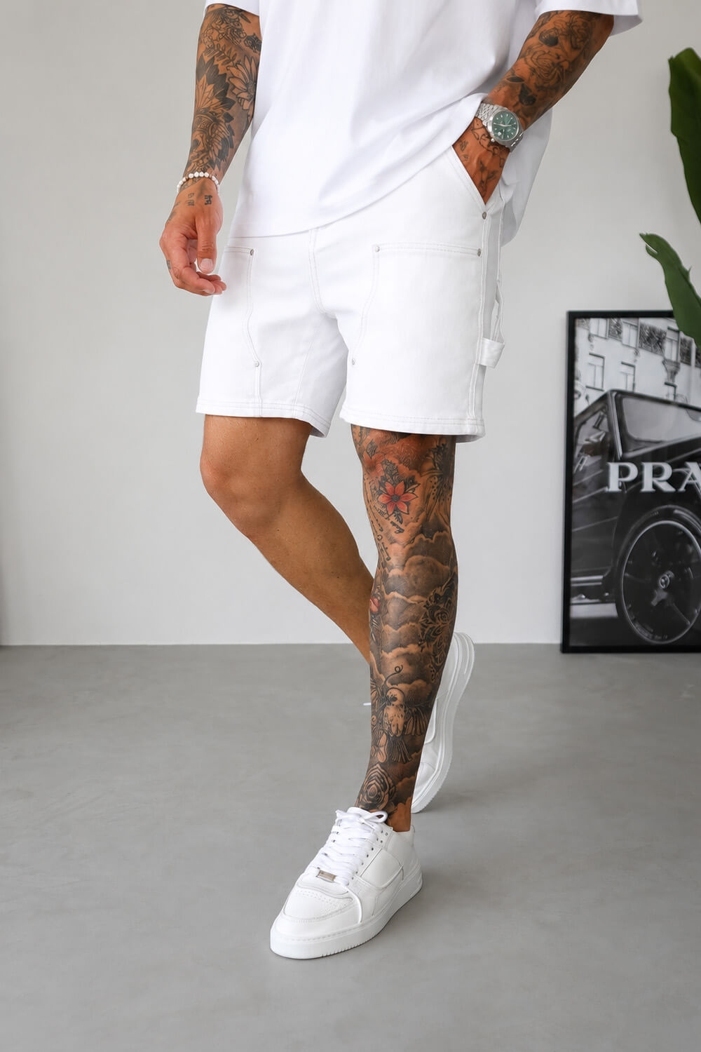 Carpenter Denim Shorts - White