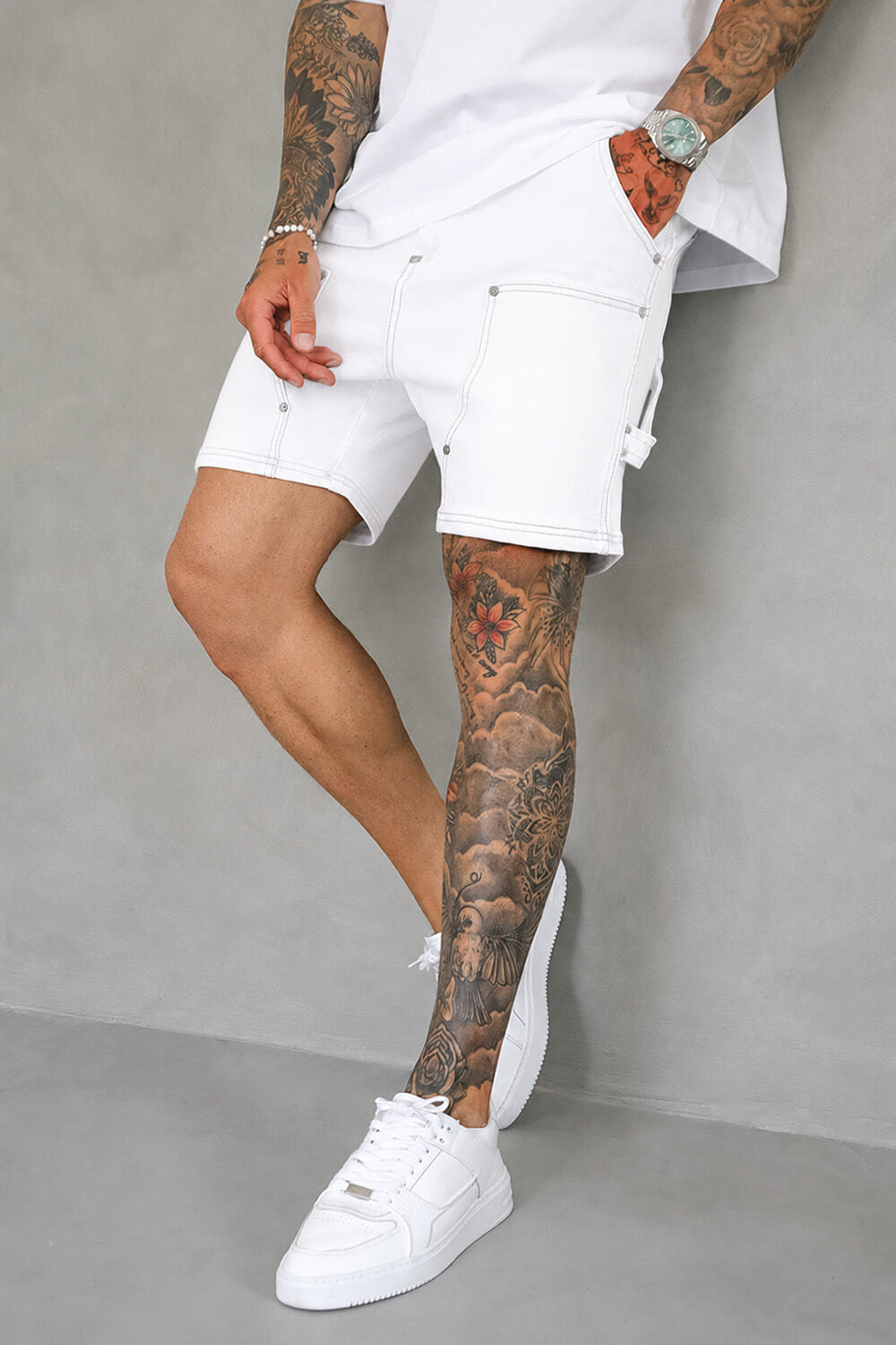 Carpenter Denim Shorts - Pure White