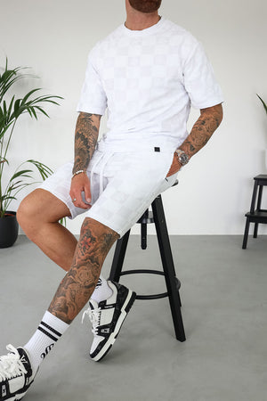 Checkerboard Towelling Shorts - White