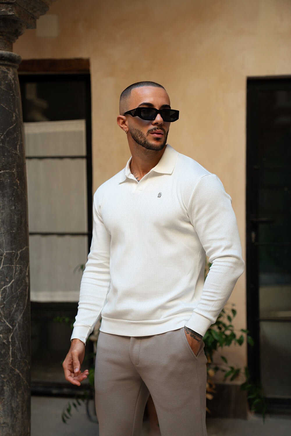 Portofino L/S Ribbed Polo - White