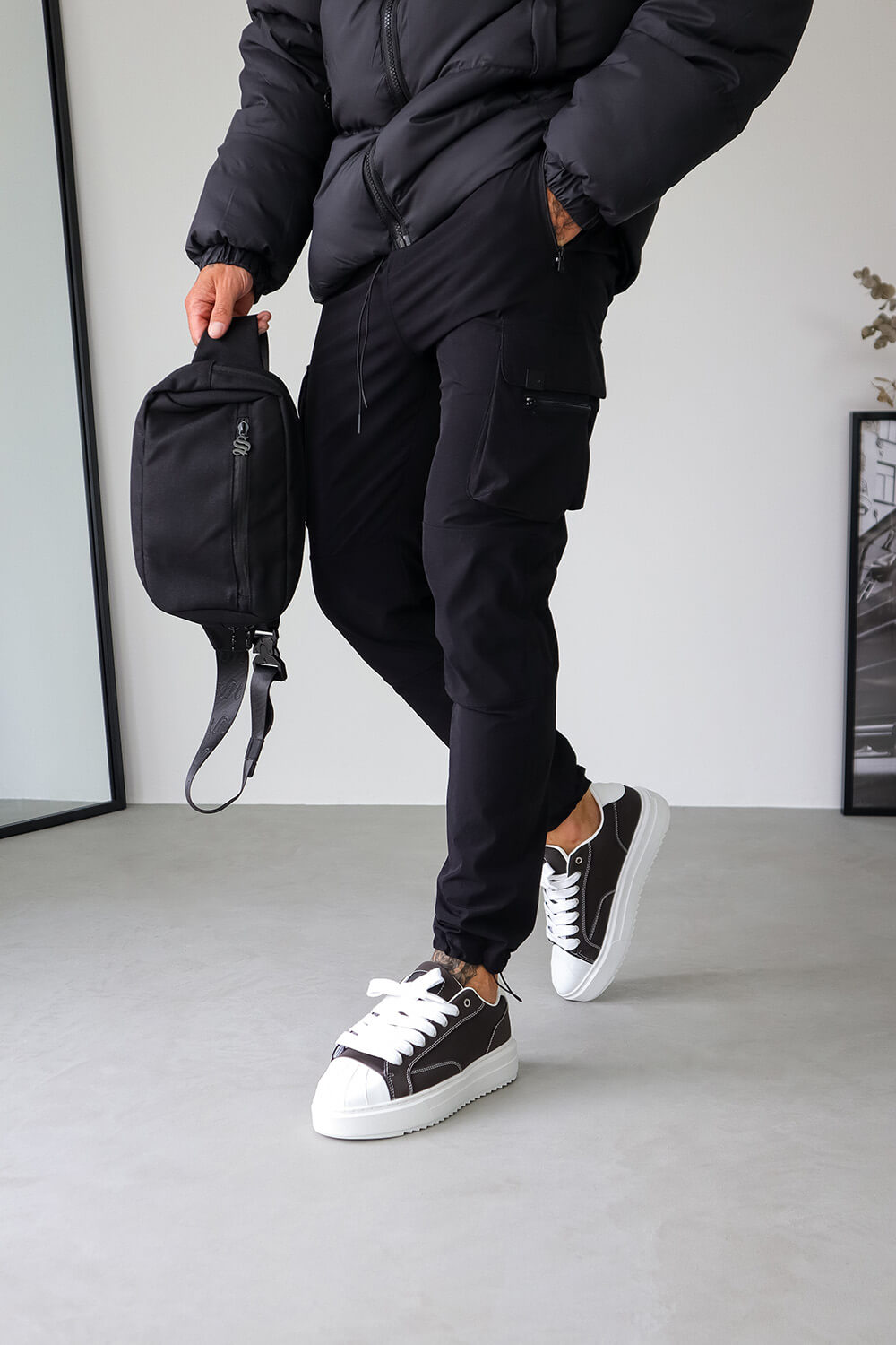 Assault Tech Puffer Jacket + Cross Body Bag - Black