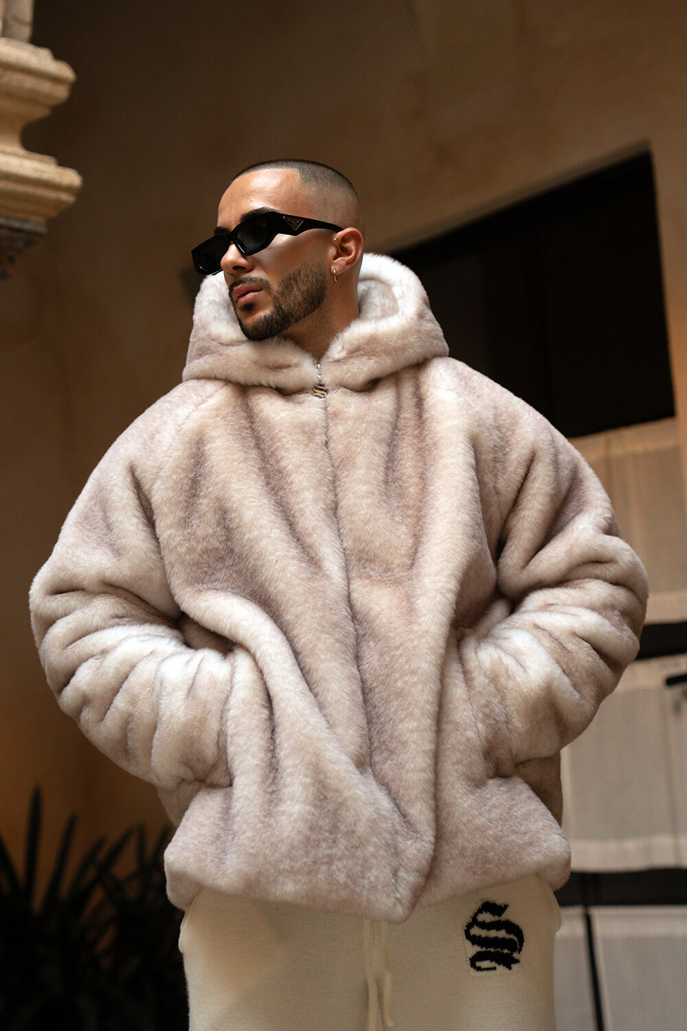 Oslo Fur Jacket - Beige/Off White