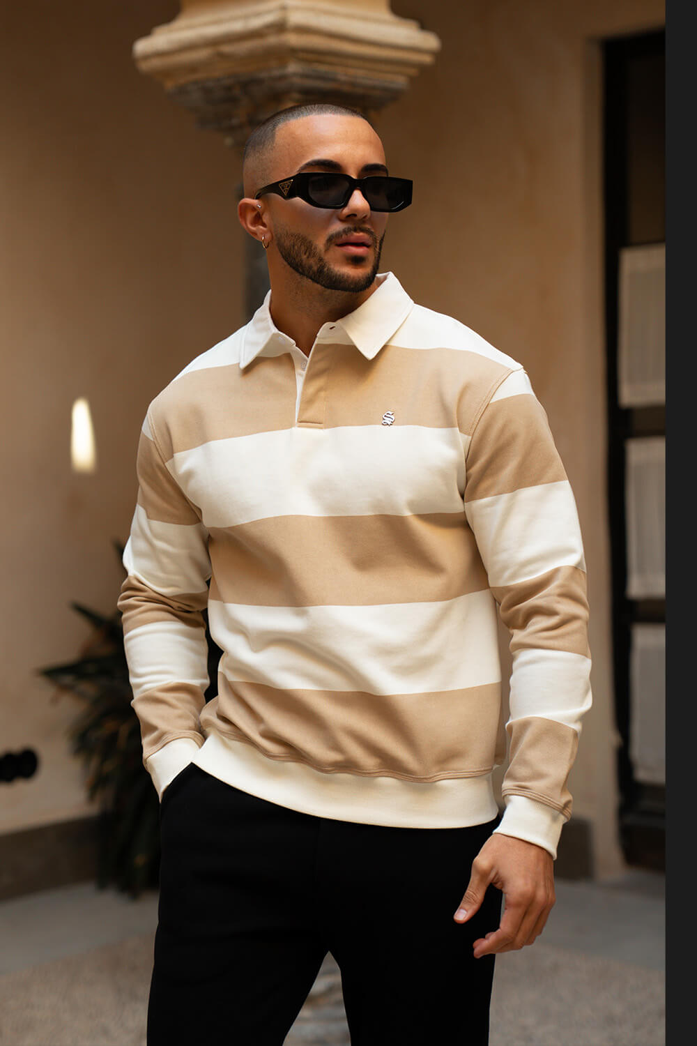 Palazzo Stripe Polo - Beige/White