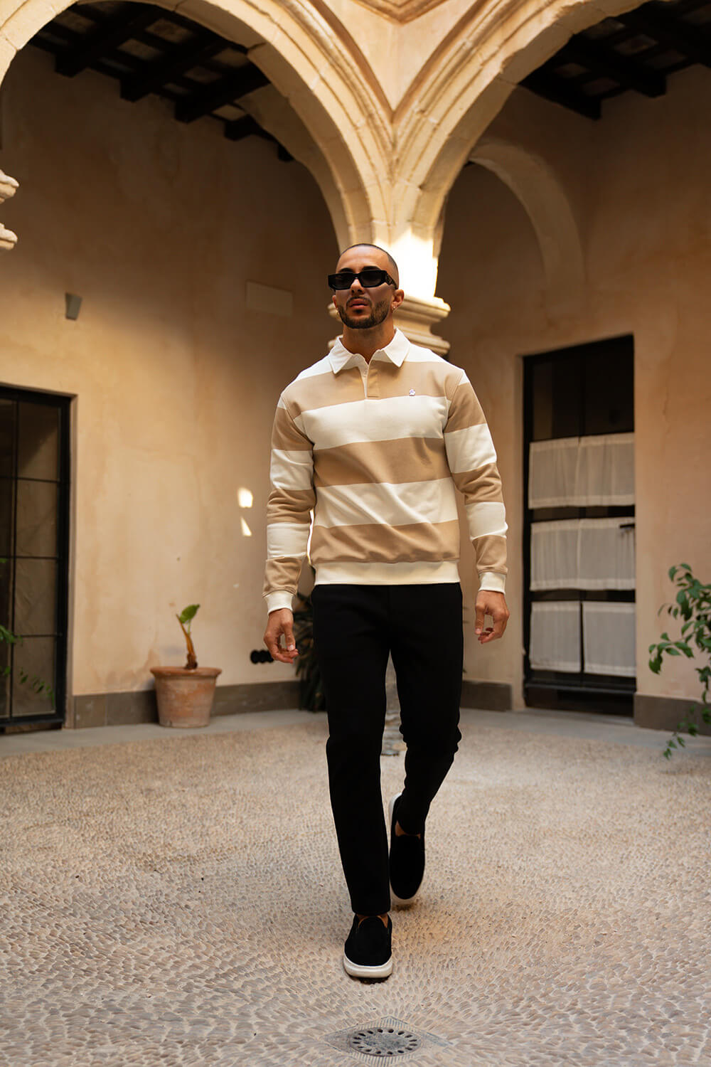 Palazzo Stripe Polo - Beige/White