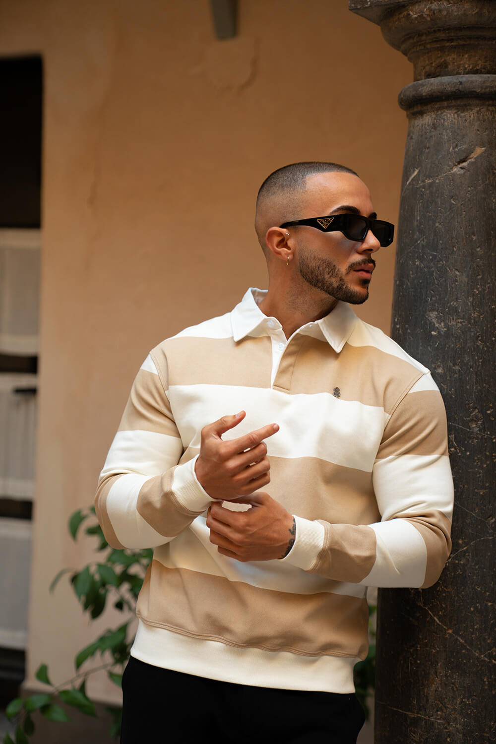 Palazzo Stripe Polo - Beige/White