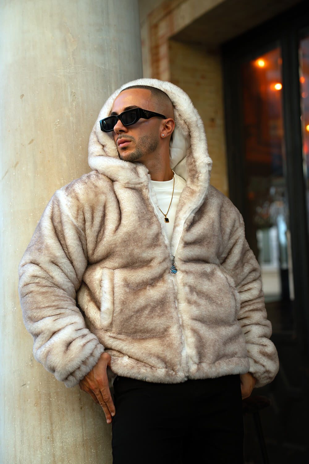 Oslo Fur Jacket - Beige/White