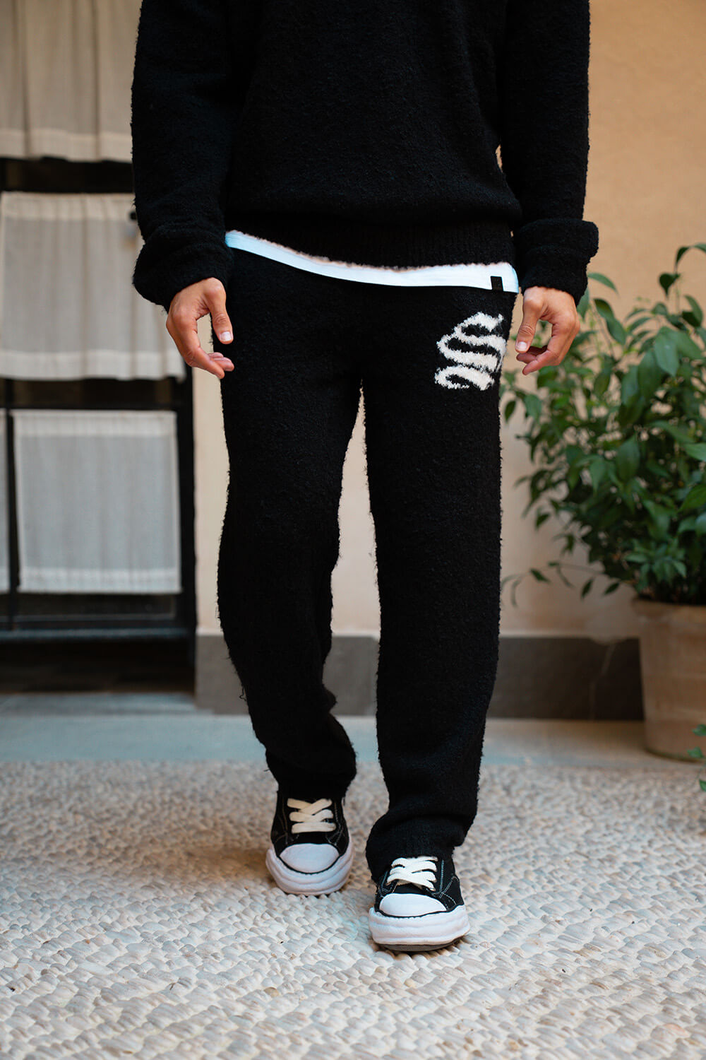 Emblem Knitted Joggers - Black