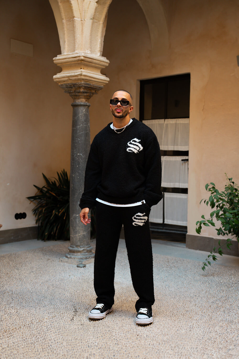 Emblem Knitted Joggers - Black