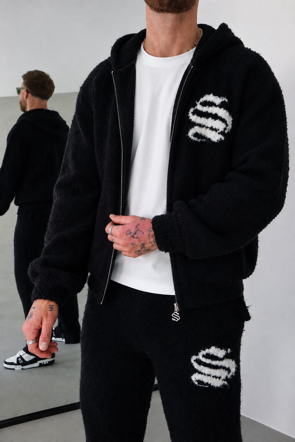 Emblem Knitted Hoodie - Black