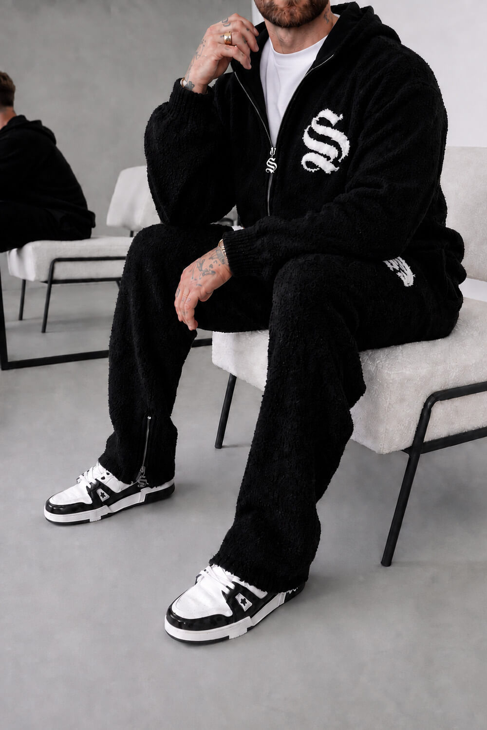 Emblem Knitted Hoodie - Black