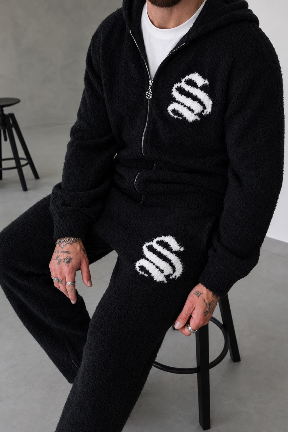 Emblem Knitted Hoodie - Black