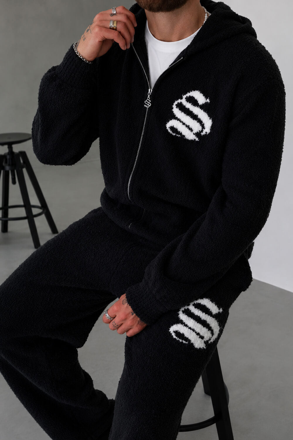 Emblem Knitted Hoodie - Black