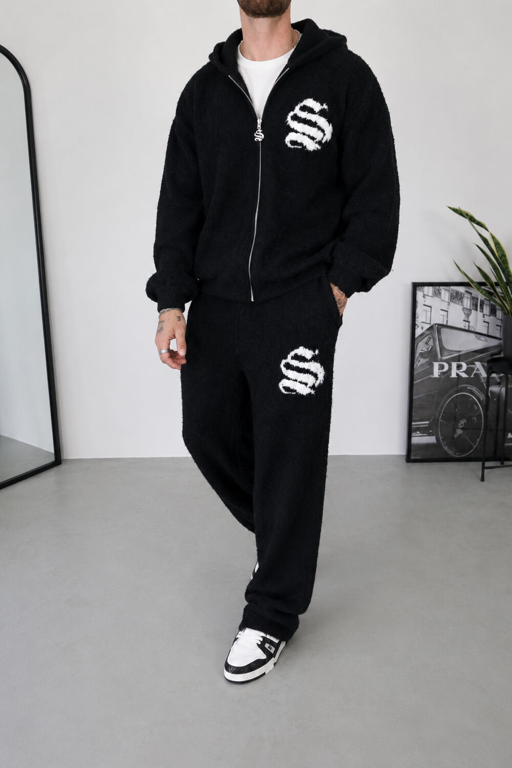 Emblem Knitted Hoodie - Black