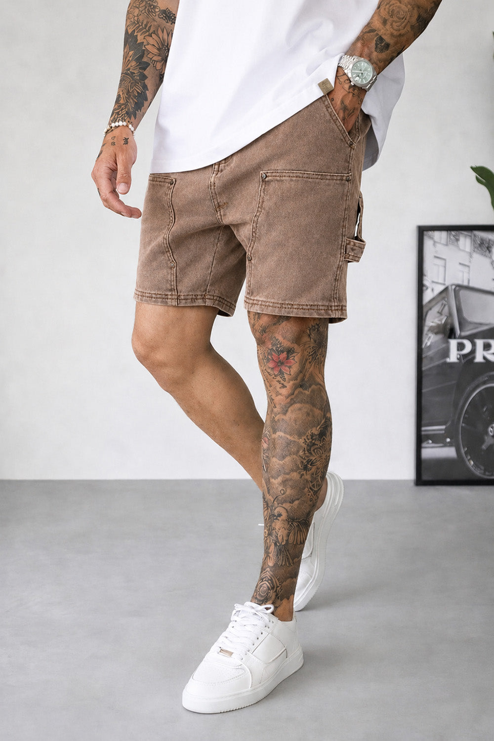 Carpenter Denim Shorts - Brown