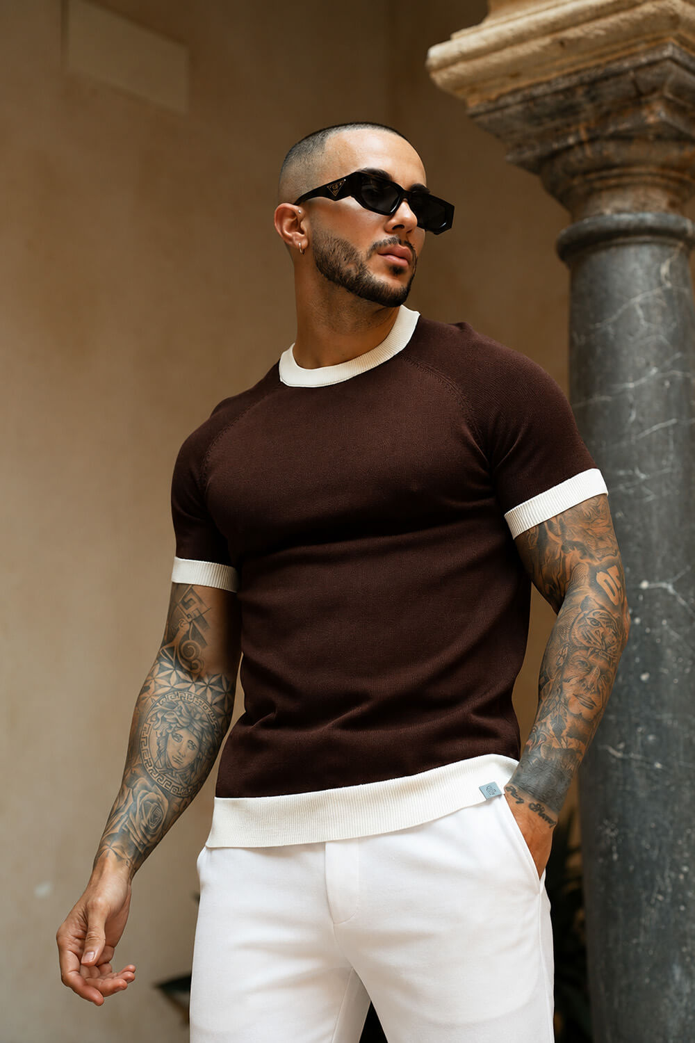 Capri Ringer Knit Tee - Chocolate