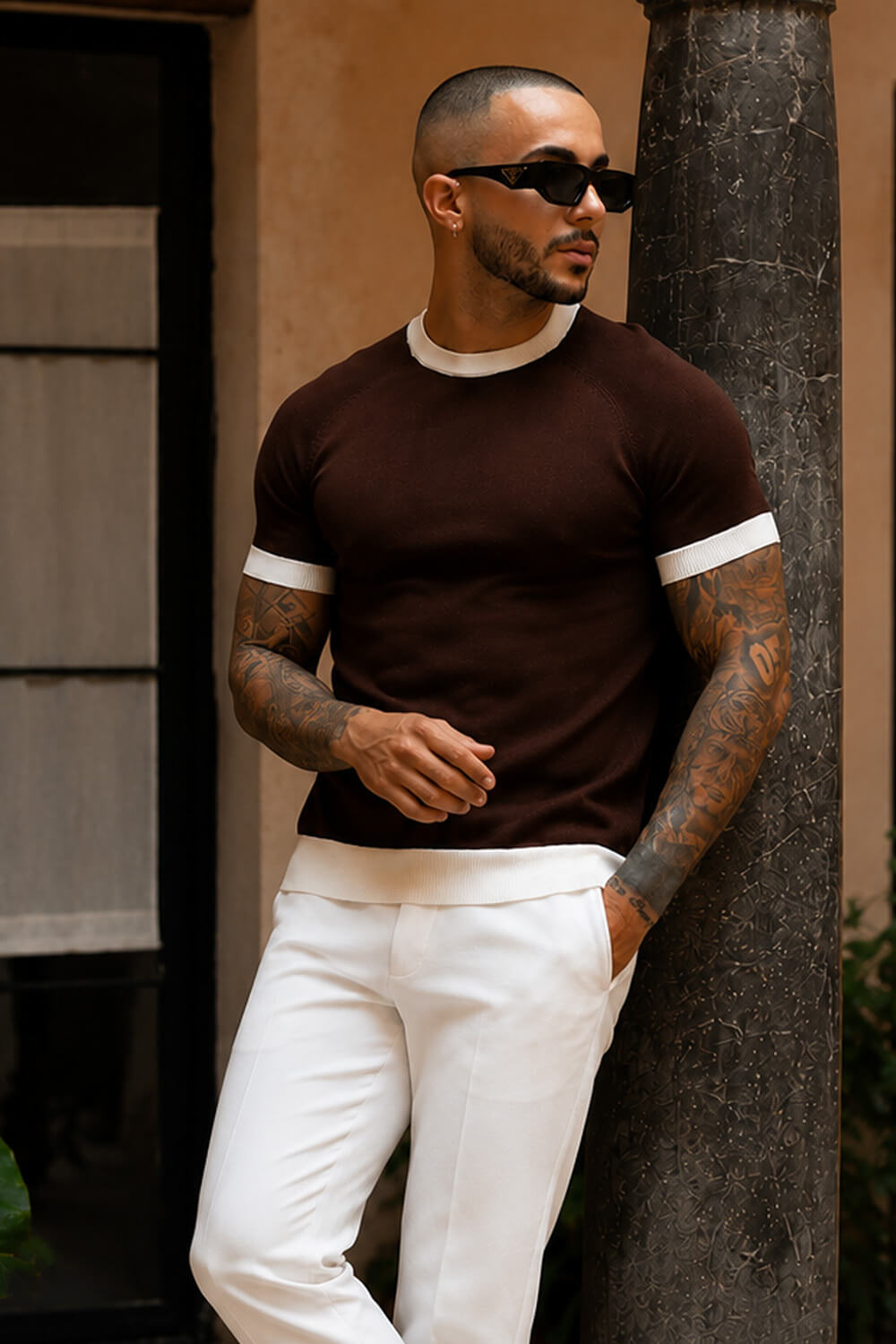 Capri Ringer Knit Tee - Chocolate