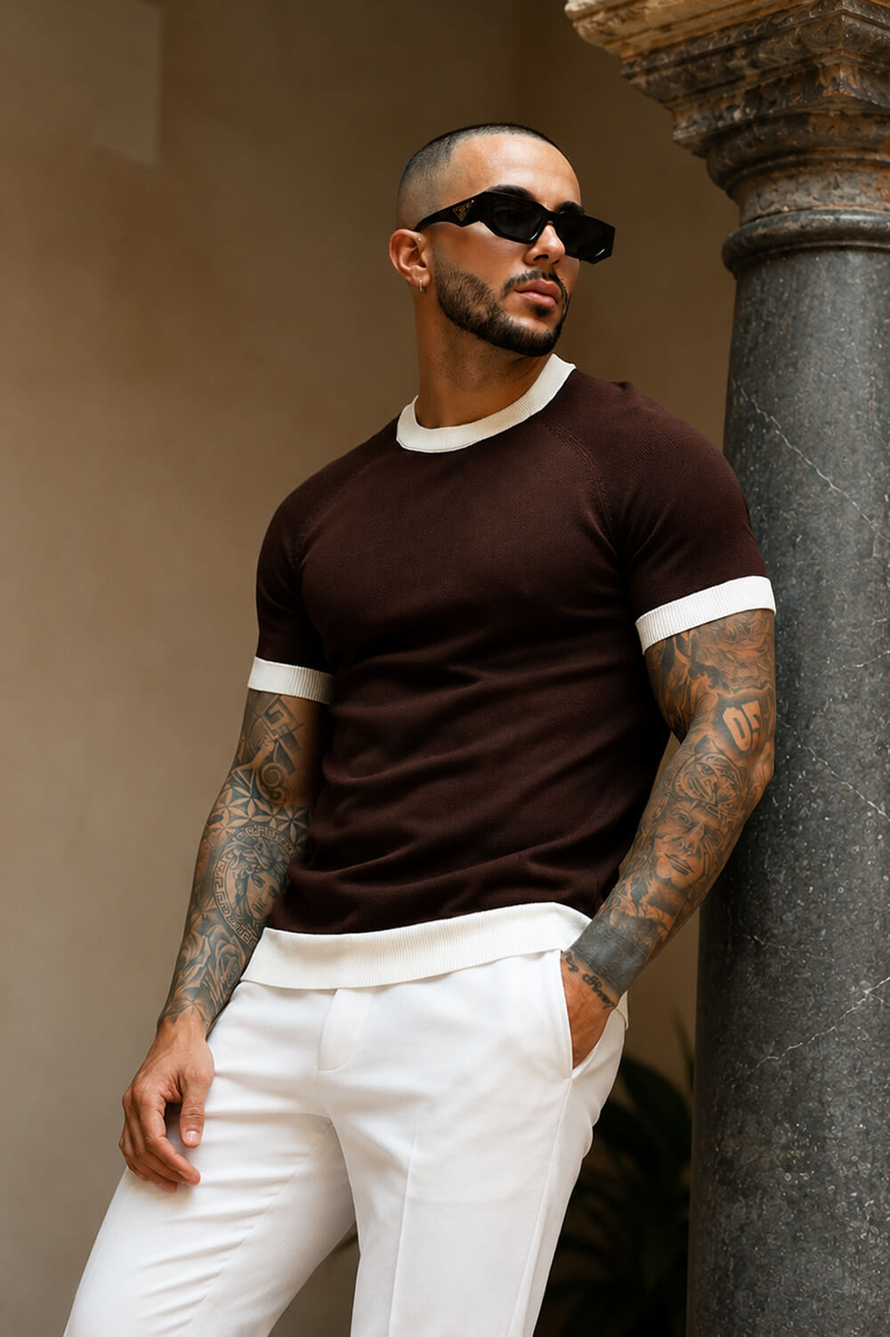 Capri Ringer Knit Tee - Chocolate