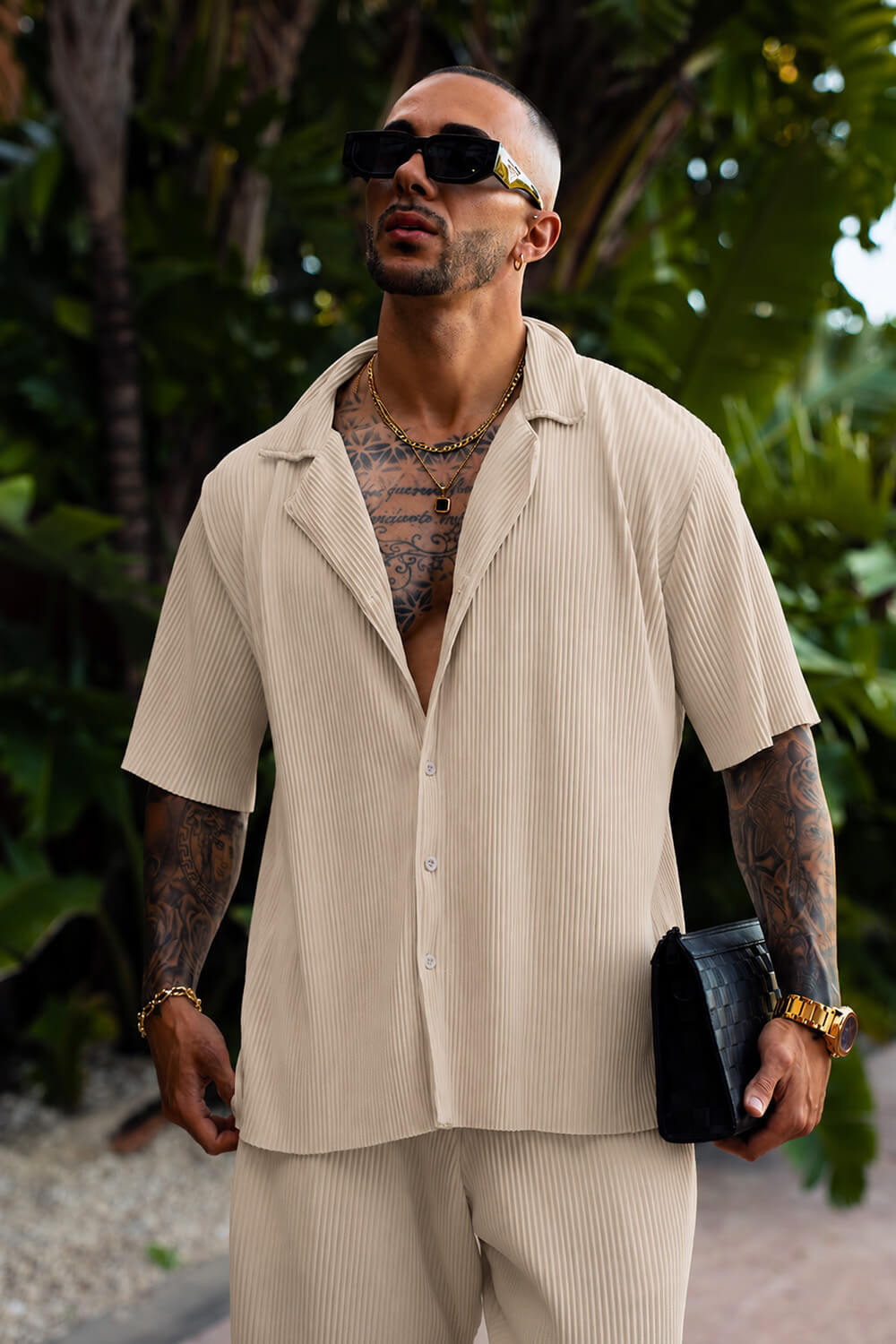 Monaco Pleated Shirt - Ecru/Beige