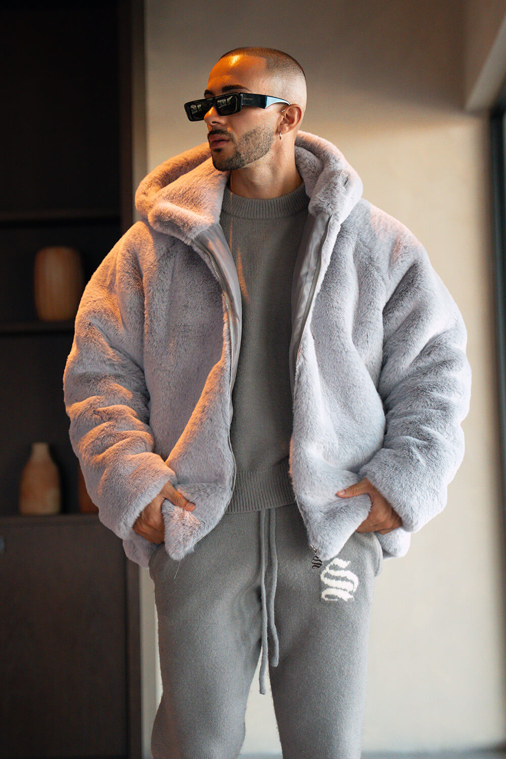 Oslo Fur Jacket - Grey/White
