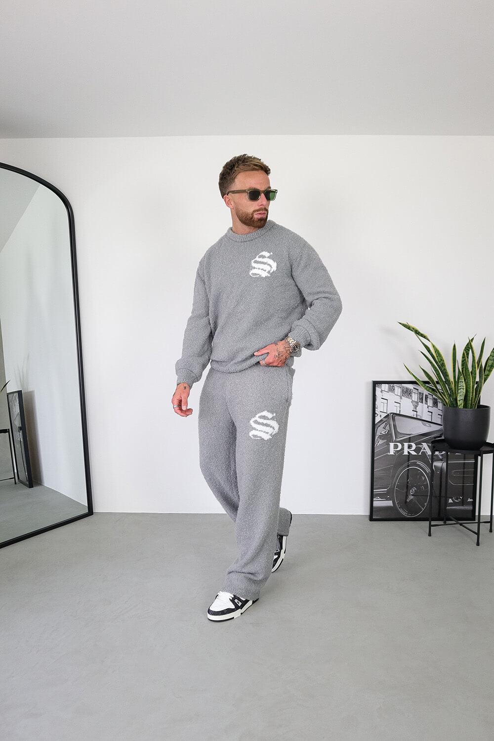 Emblem Knitted Joggers - Grey