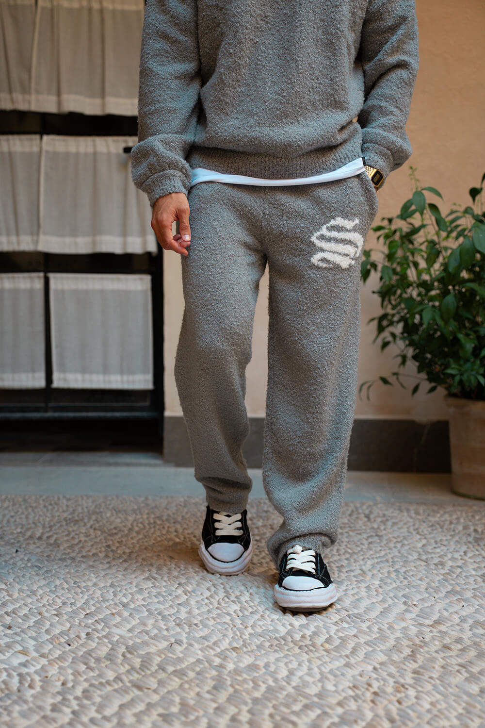 Emblem Knitted Joggers - Grey