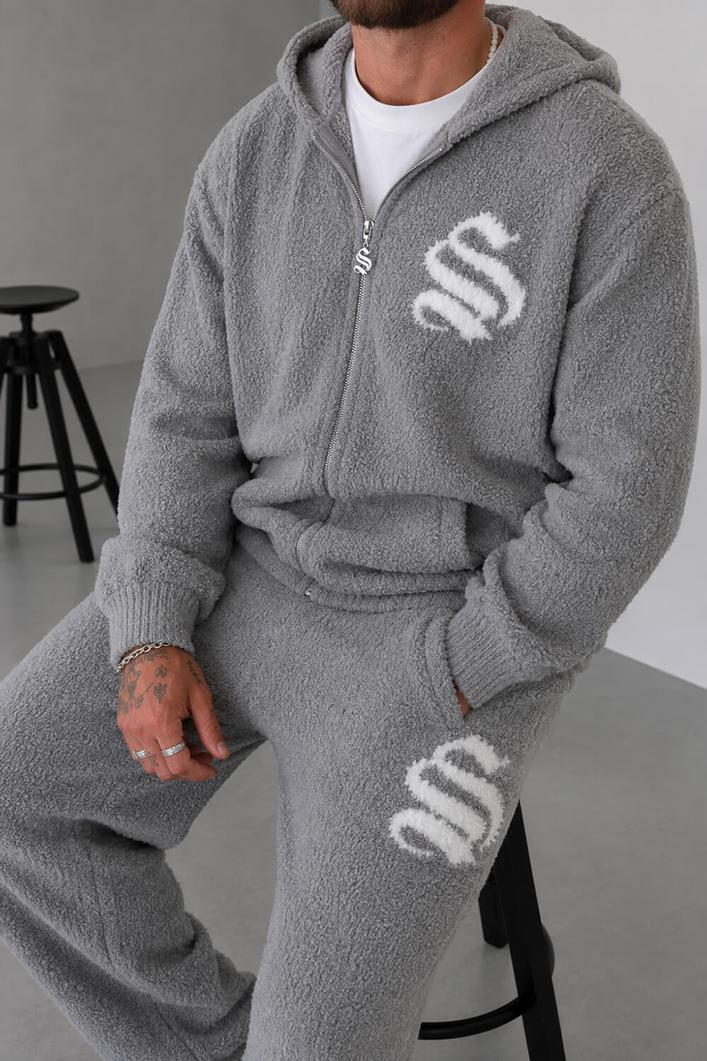 Emblem Knitted Hoodie - Grey