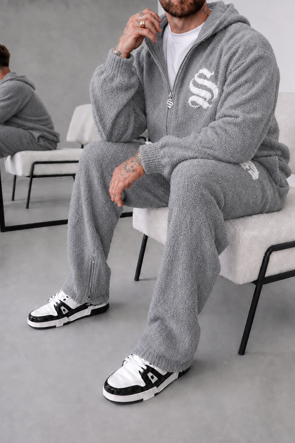 Emblem Knitted Hoodie - Grey