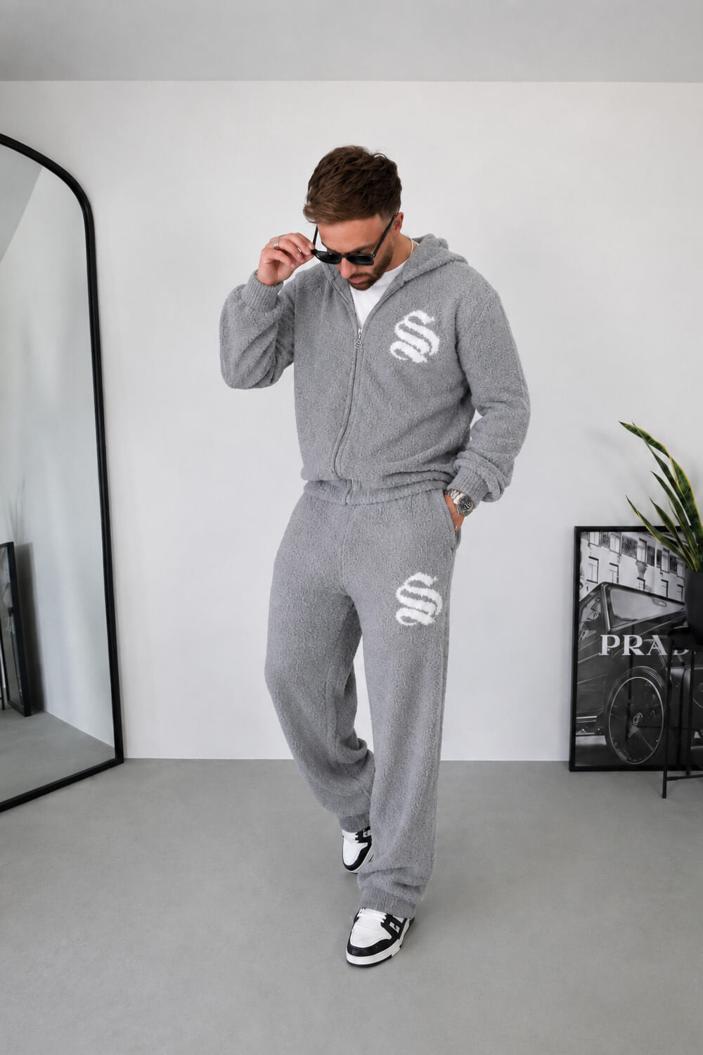 Emblem Knitted Hoodie - Grey