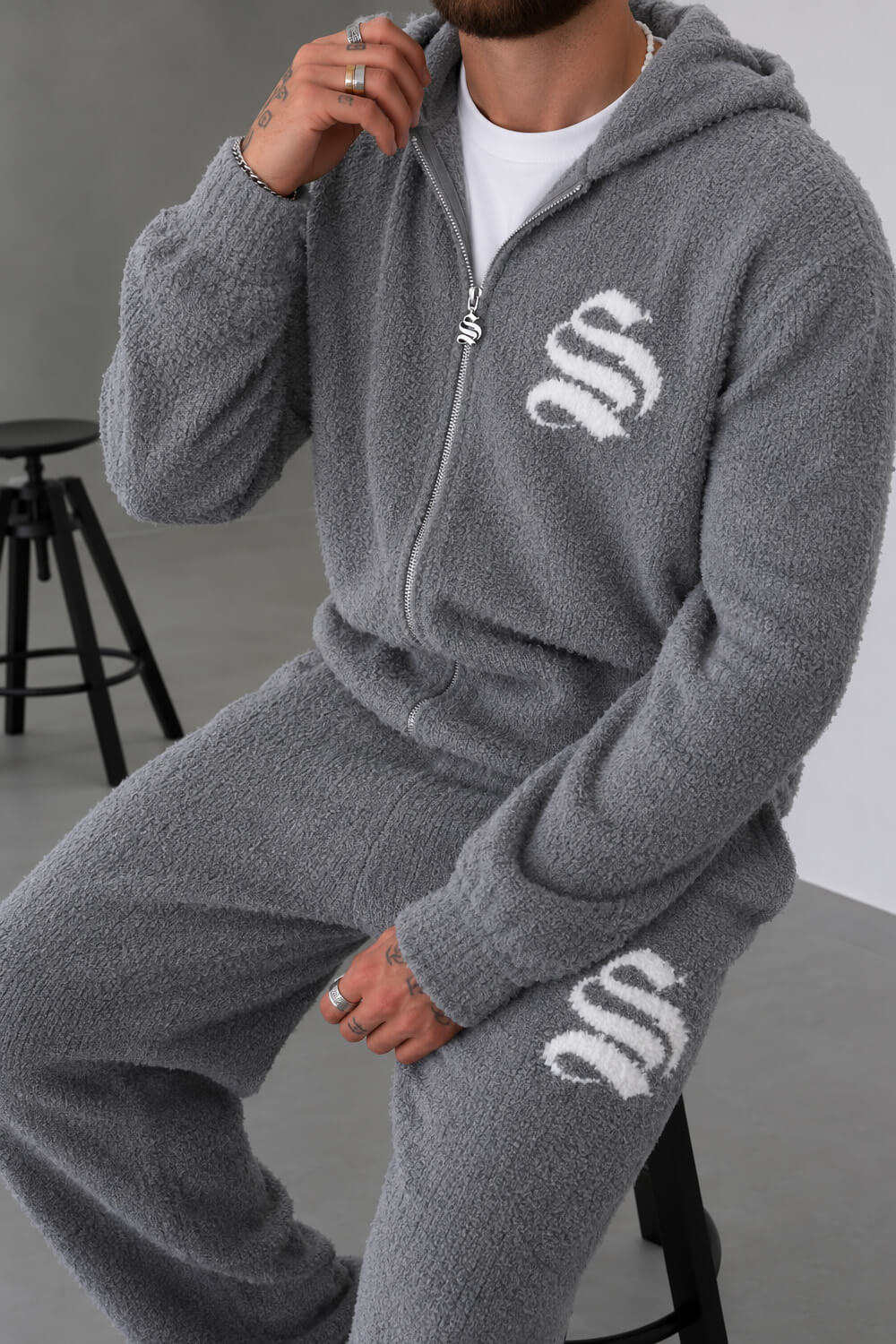 Emblem Knitted Hoodie - Grey