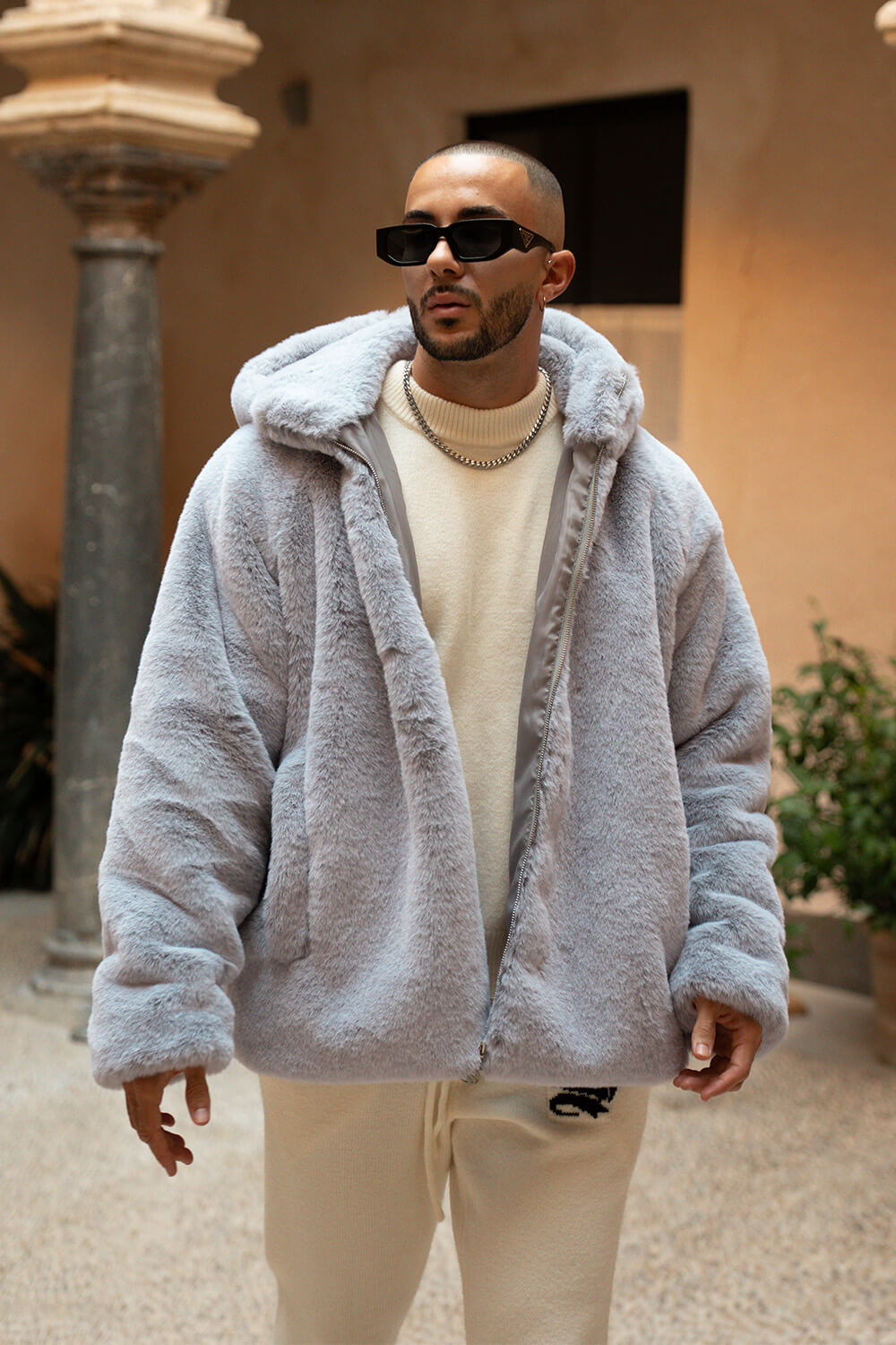 Oslo Fur Jacket - Grey/White