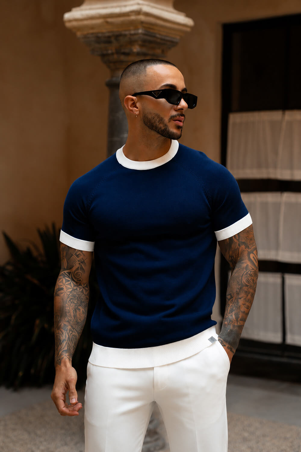 Capri Ringer Knit Tee - Navy