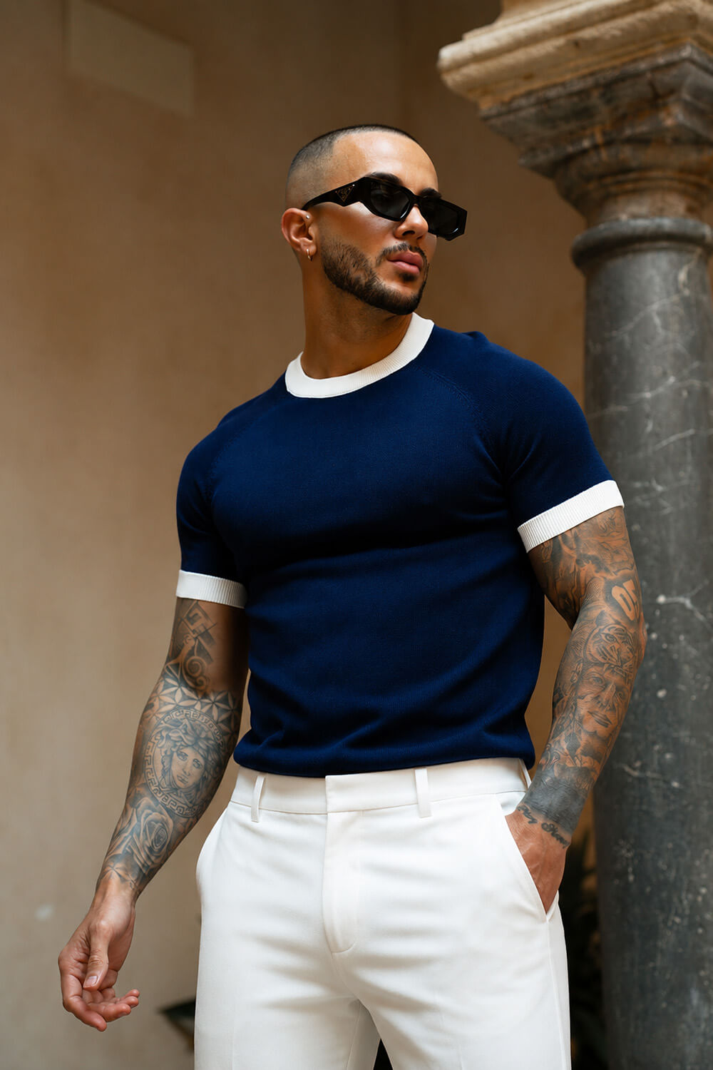 Capri Ringer Knit Tee - Navy