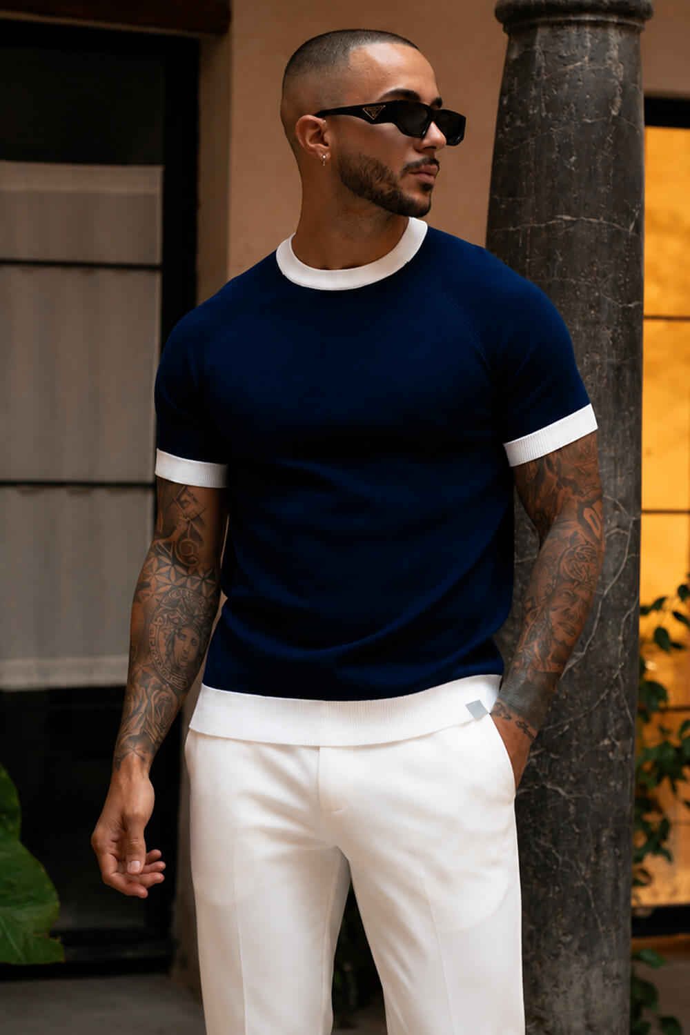 Capri Ringer Knit Tee - Navy