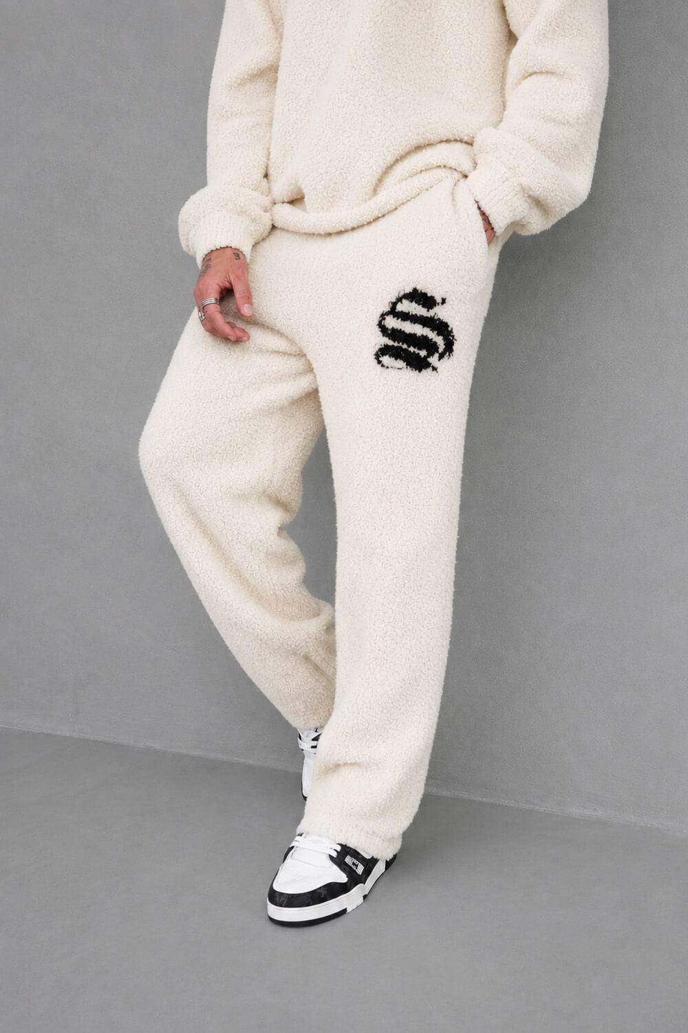 Emblem Knitted Joggers - Off White