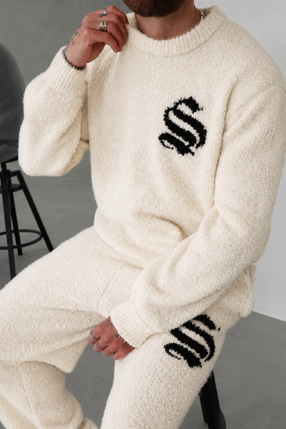 Emblem Knitted Joggers - Off White