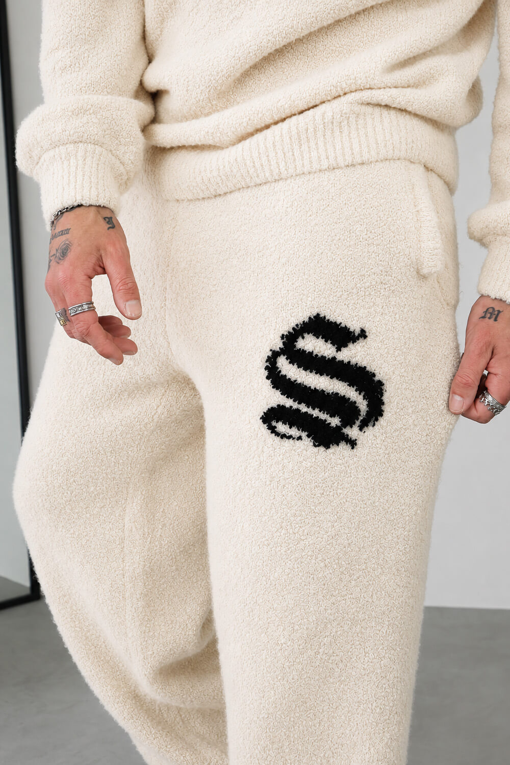 Emblem Knitted Joggers - Off White