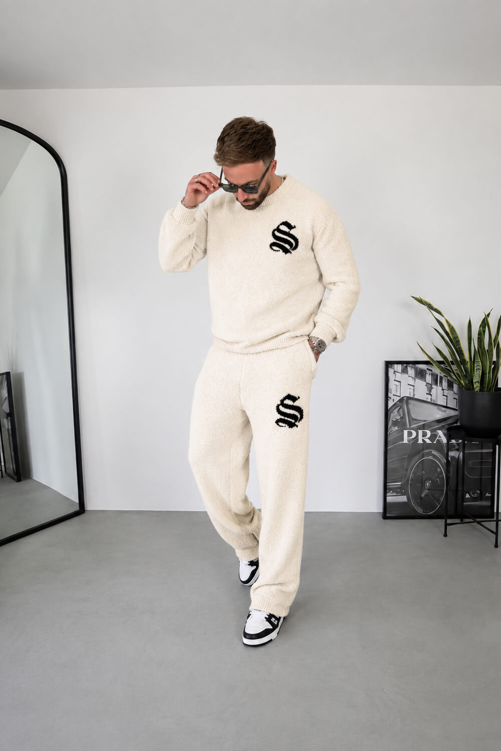 Emblem Knitted Joggers - Off White