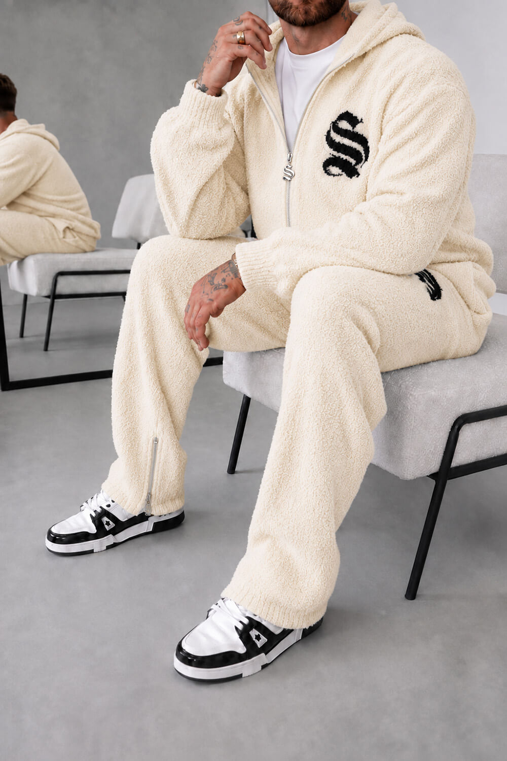 Emblem Knitted Hoodie - Off White