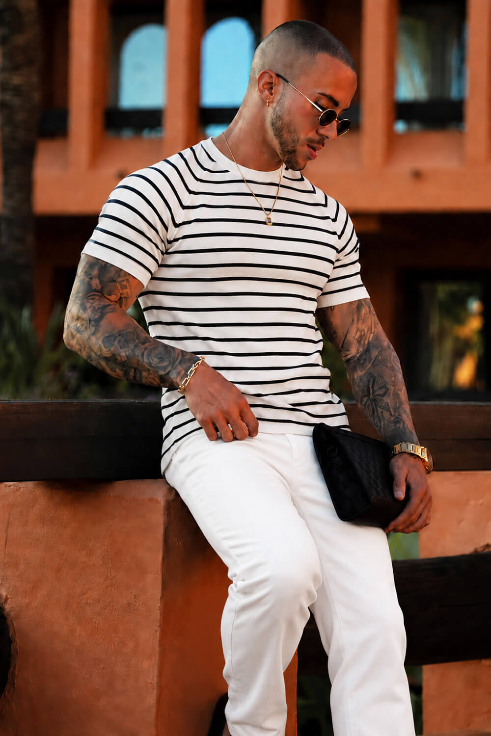 Alvori Stripe Tee - White/Navy